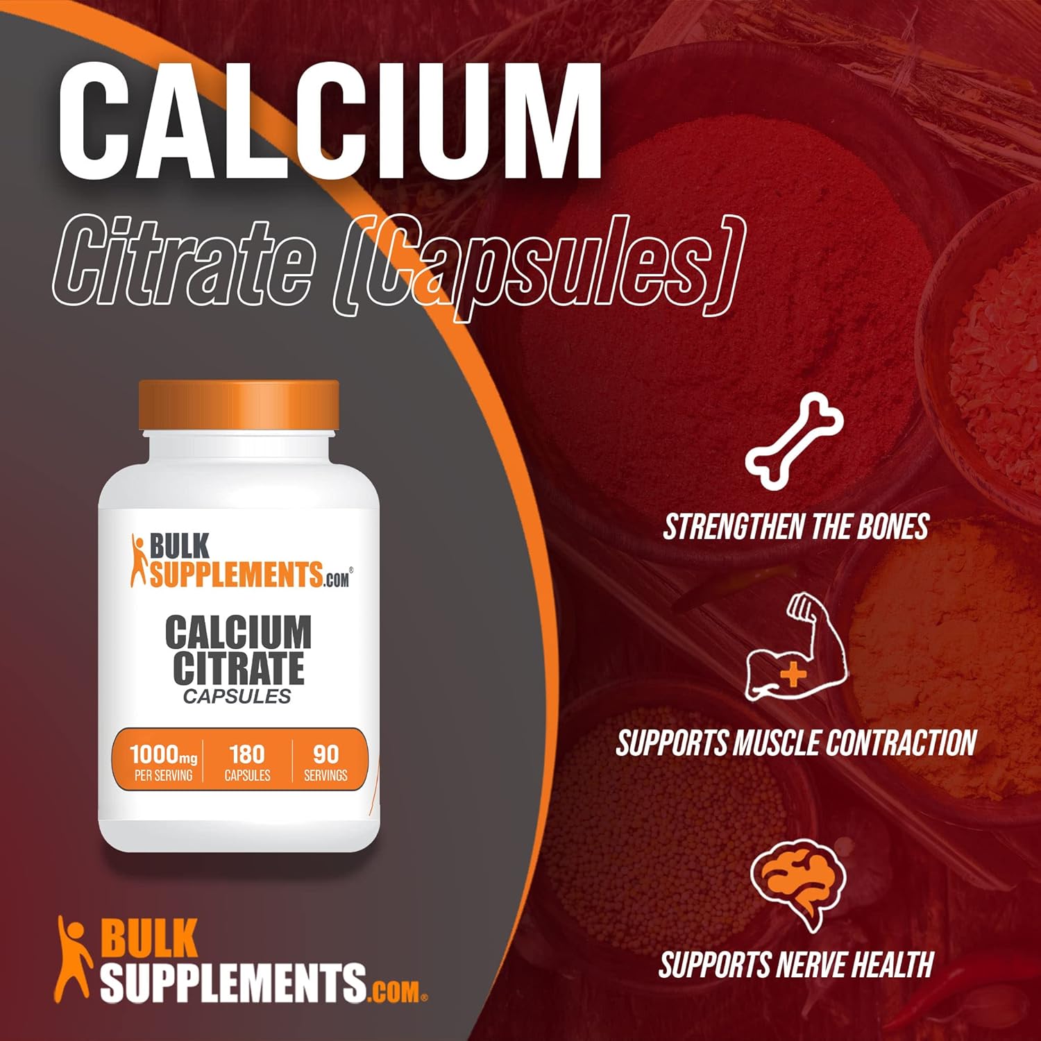 High Quality Calcium Citrate Capsules - Calcium Citrate Supplement - Essential Calcium Pills - 180 Capsules with 210mg Calcium per Serving - BulkSupplements