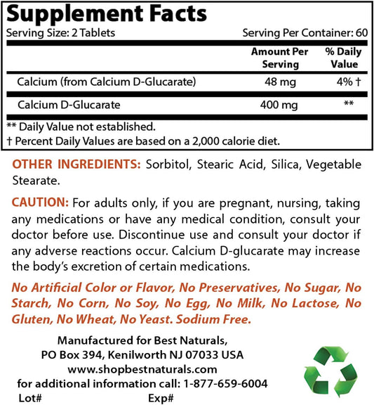 High Quality Calcium D-Glucarate 200mg and NAC N-Acetyl-Cysteine 600mg Supplement for Detoxification and Liver Health