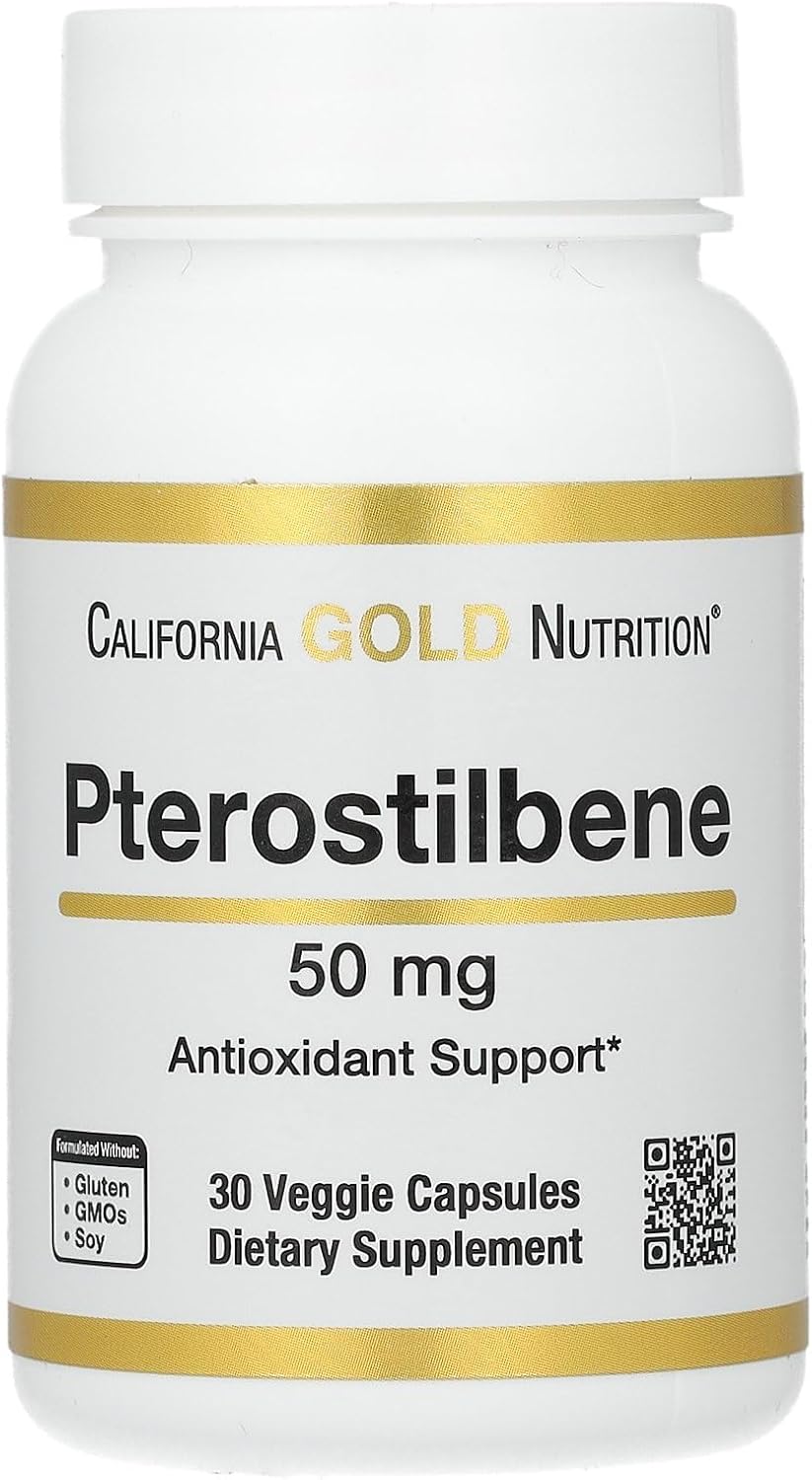 High-Quality California Gold Nutrition Pterostilbene Supplement - 50mg, 30 Capsules