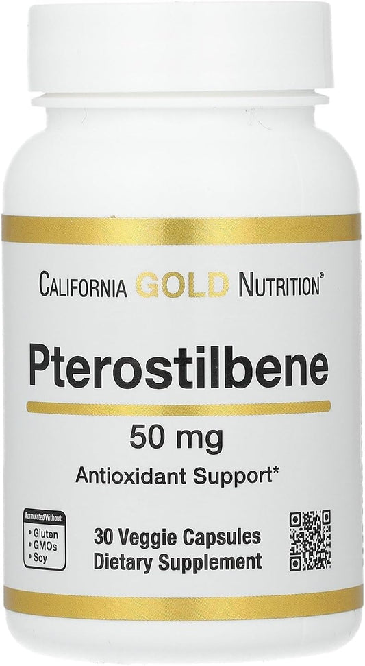 High-Quality California Gold Nutrition Pterostilbene Supplement - 50mg, 30 Capsules