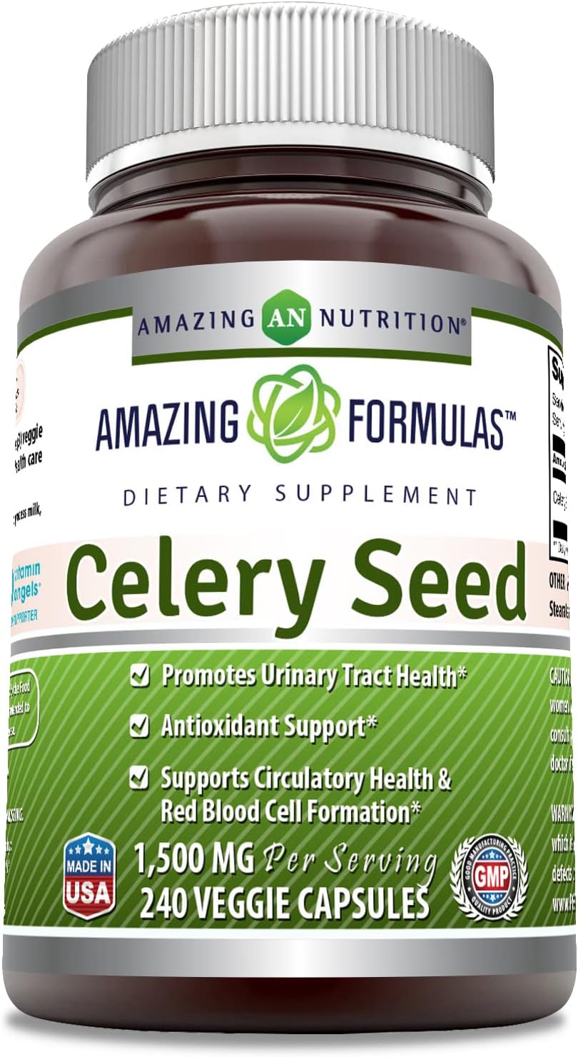 High-Quality Celery Seed Extract Supplement | 1500 Mg | 240 Veggie Capsules | Non-GMO | Gluten-Free | Made in USA by Amazing Nutrition