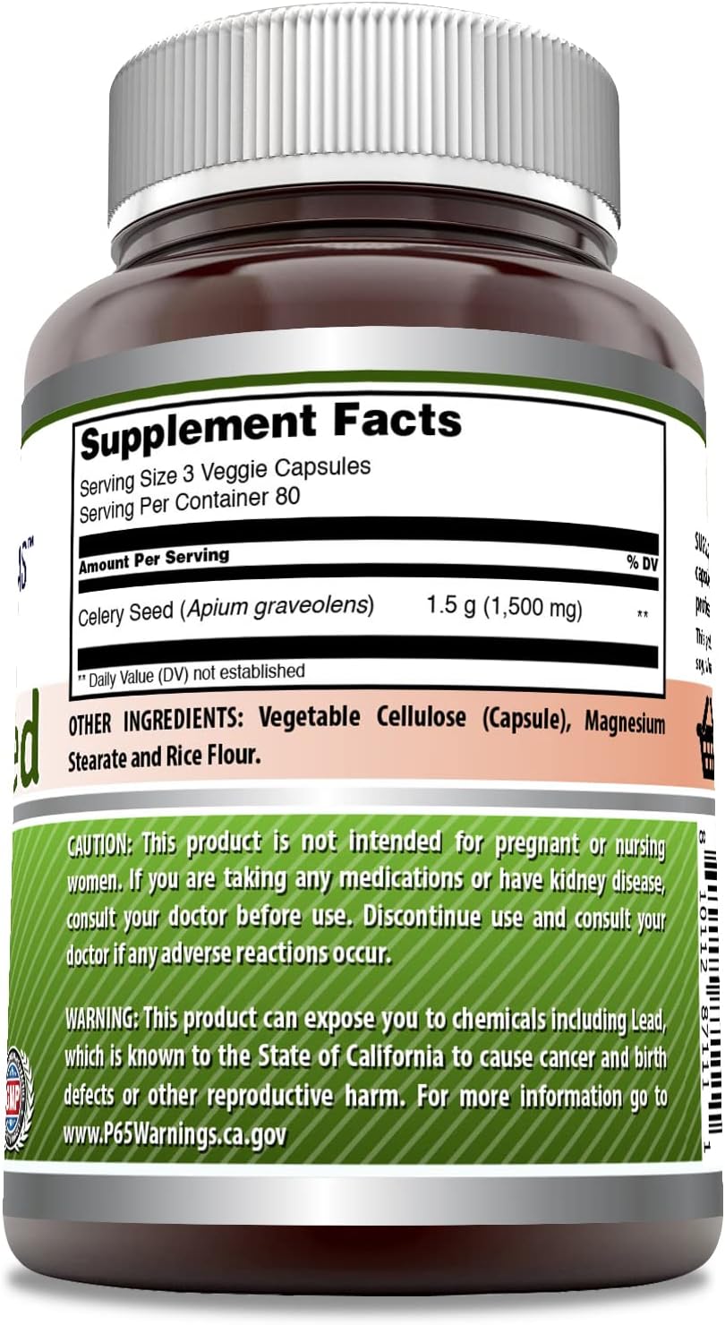 High-Quality Celery Seed Extract Supplement | 1500 Mg | 240 Veggie Capsules | Non-GMO | Gluten-Free | Made in USA by Amazing Nutrition