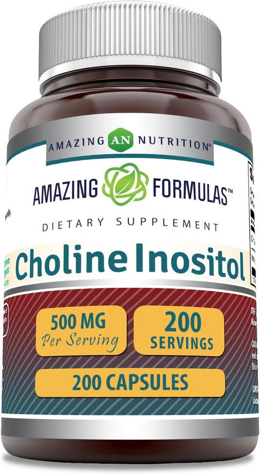 High-Quality Choline & Inositol Supplement - 500mg Capsules, Non-GMO, Gluten-Free, Made in USA - 200 Count Pack
