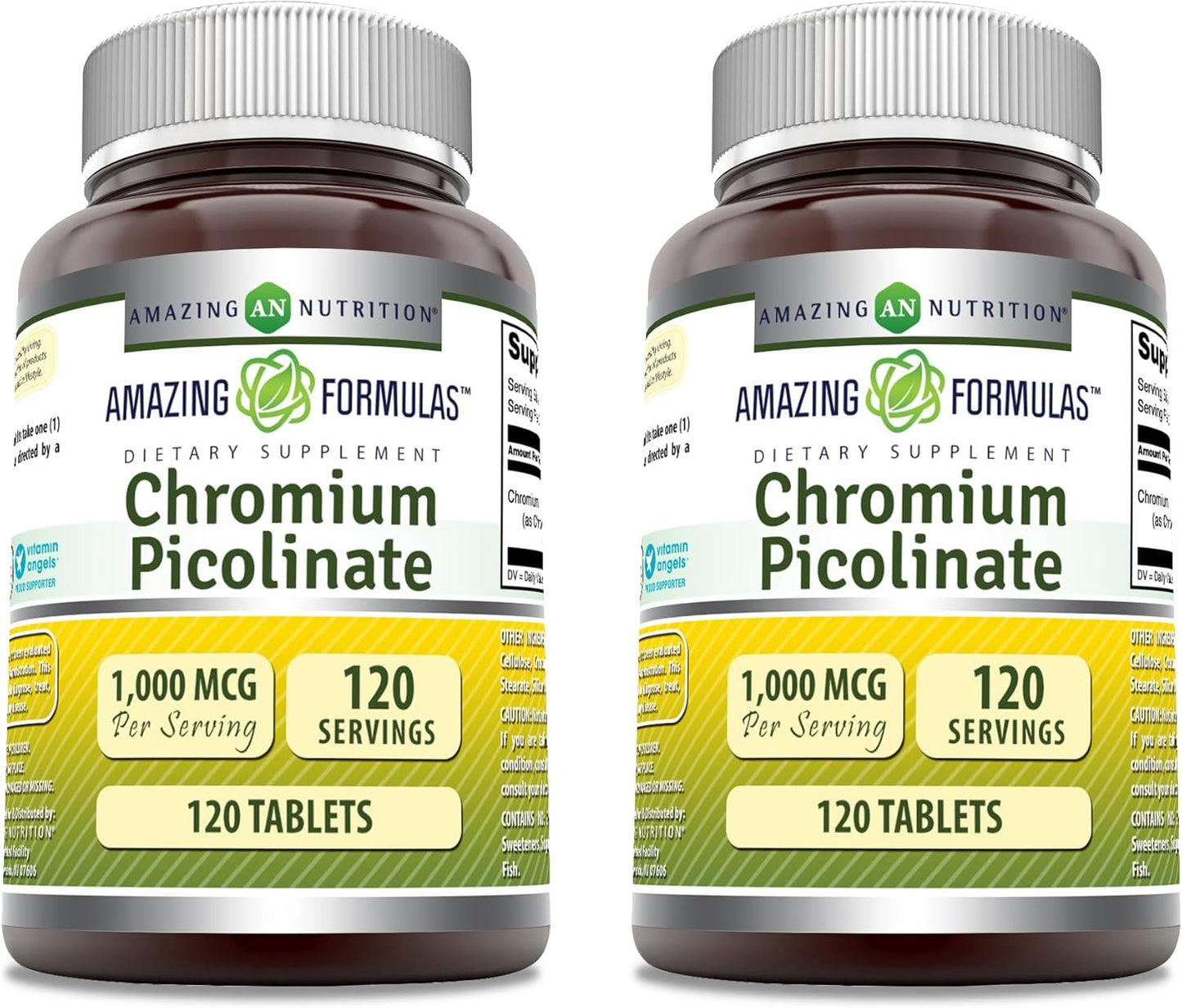 High-Quality Chromium Picolinate 1000mcg Tablets | Non-GMO & Gluten-Free | Made in the USA | 2 Pack, 120 Count