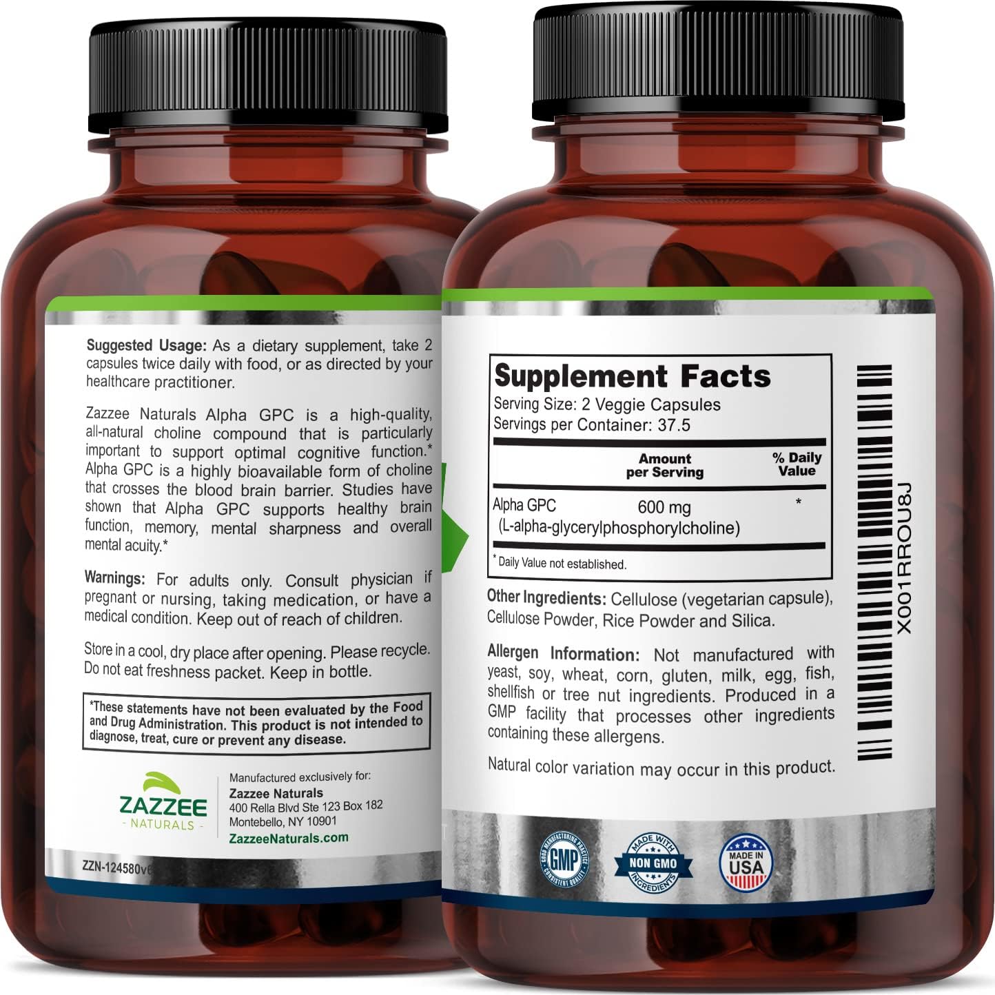 High-Quality Citicoline CDP Choline and Alpha GPC Choline Capsules by Zazzee