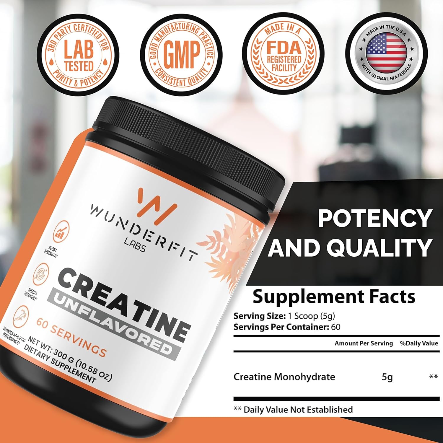 High-Quality Creatine Monohydrate Supplement by Wunderfit Labs - Boost Muscle Strength and Performance