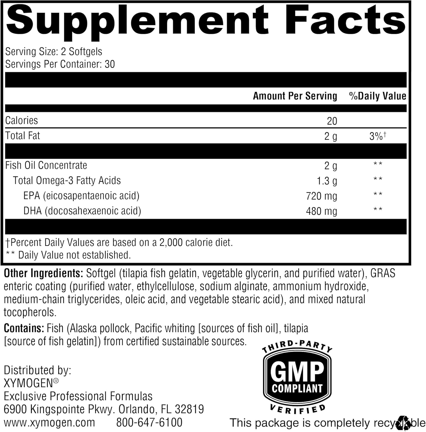 High-Quality Enteric-Coated Omega-3 Fish Oil Supplement with DHA and EPA for Cardiovascular and Cognitive Health - IFOS Five-Star Certified (60 Softgels)