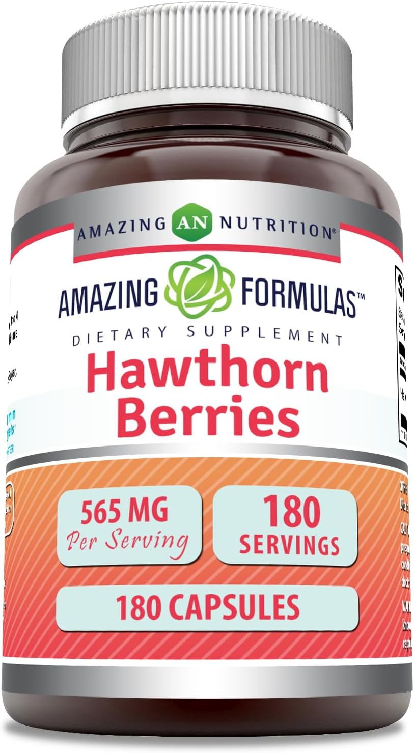 High-Quality Hawthorn Berries Supplement - 180 Capsules - 565mg - Non-GMO - Gluten-Free - Made in USA by Amazing Nutrition