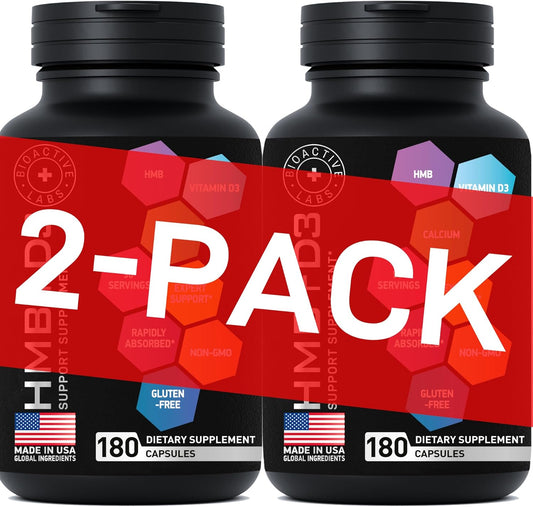 High-Quality HMB and Vitamin D3 Supplement for Strength, Recovery, and Muscle Growth - 1,000 MG HMB with D3 and Calcium - 180 Days Supply, 360 Capsules