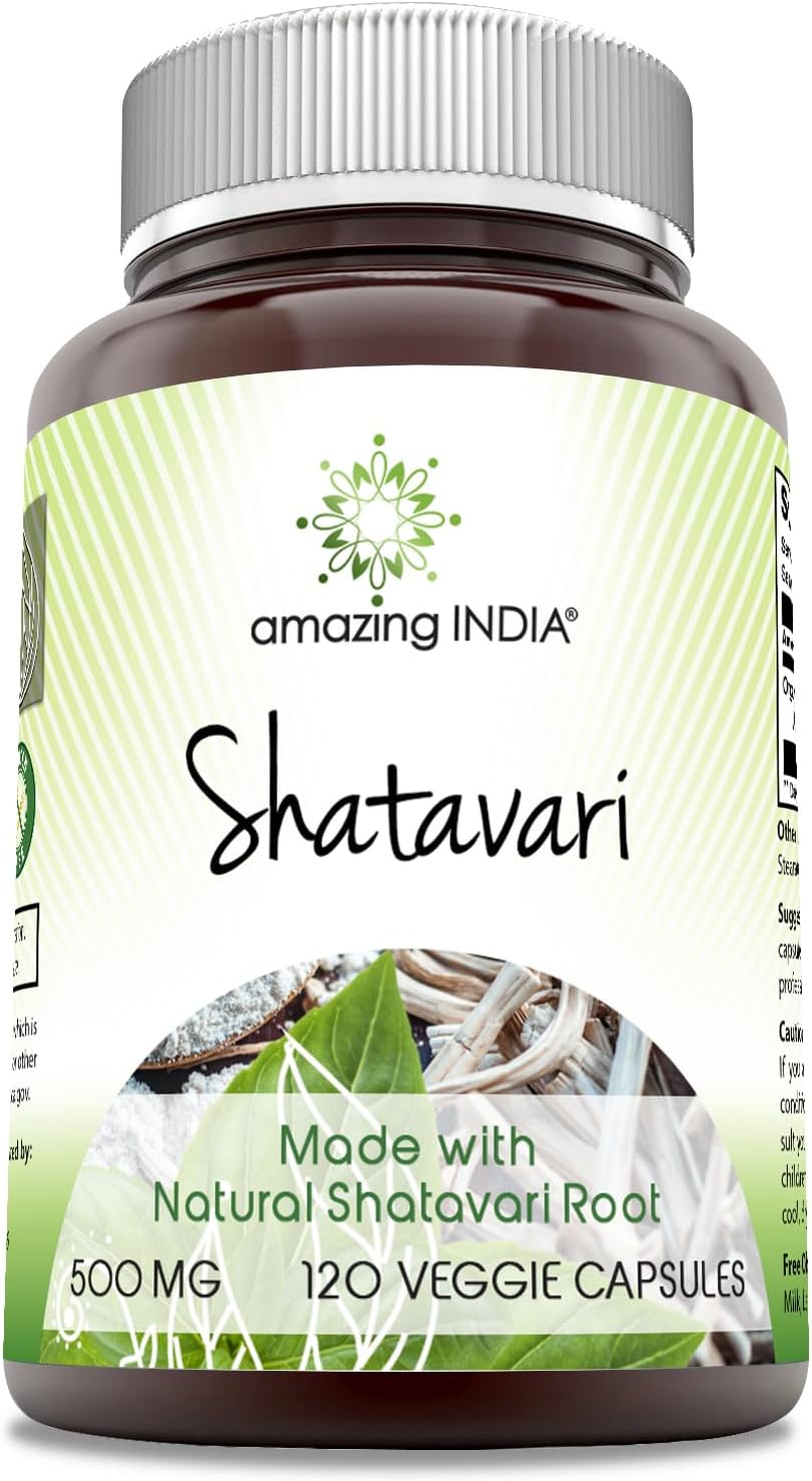 High-Quality India Natural Shatavari 500 Mg Supplement | 120 Veggie Capsules | Non-GMO & Gluten-Free | Vegetarian Formula