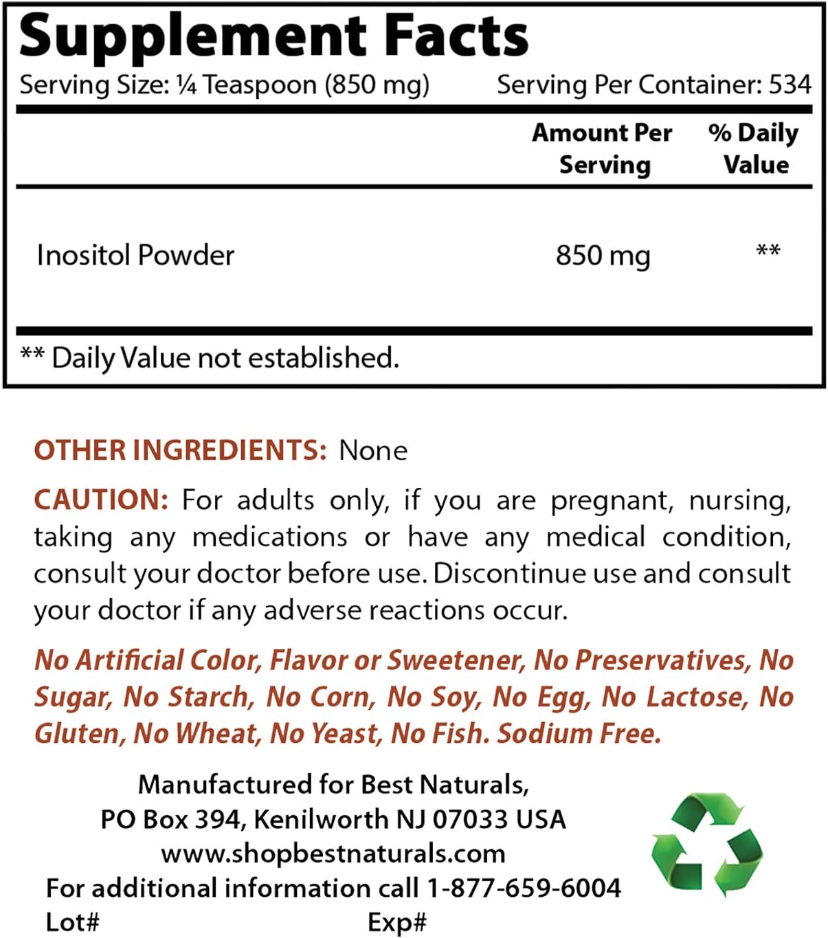High-Quality Inositol Powder 1 Lb with Magnesium Glycinate 425 mg for Optimal Health