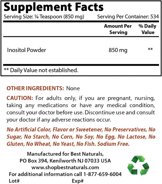 High-Quality Inositol Powder 1 Lb with Magnesium Glycinate 425 mg for Optimal Health