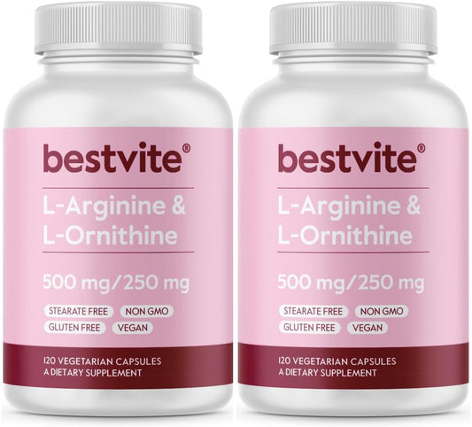 High-Quality L-Arginine L-Ornithine Supplement (480 Capsules) - Vegan, Non-GMO, Gluten-Free - No Fillers - No Stearates - Potent Formula