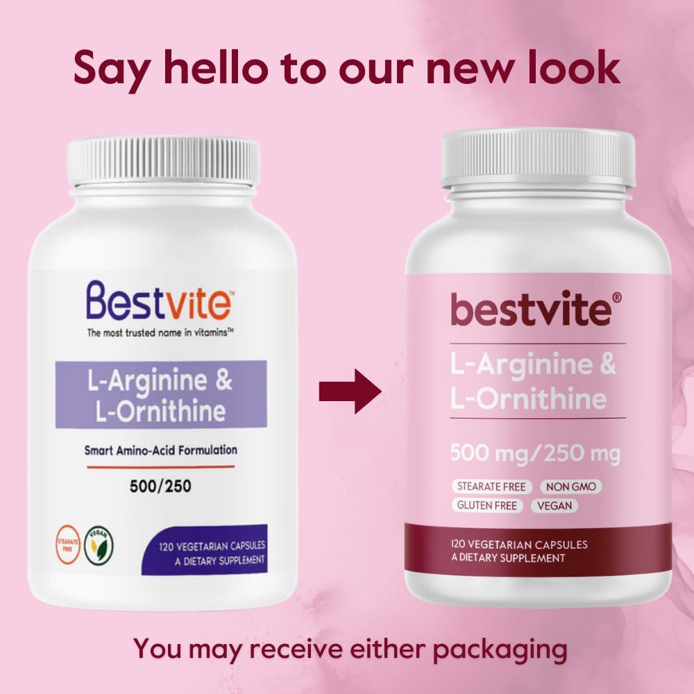 High-Quality L-Arginine L-Ornithine Supplement (480 Capsules) - Vegan, Non-GMO, Gluten-Free - No Fillers - No Stearates - Potent Formula
