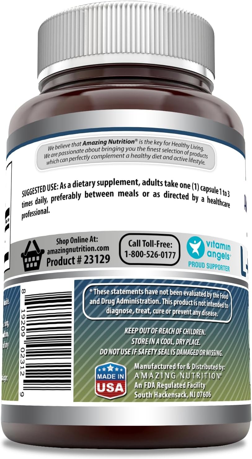 High Quality L-Glutamine 500mg Capsules - Amino Acid Supplement - Non-GMO & Gluten Free - Made in USA (250 Capsules)