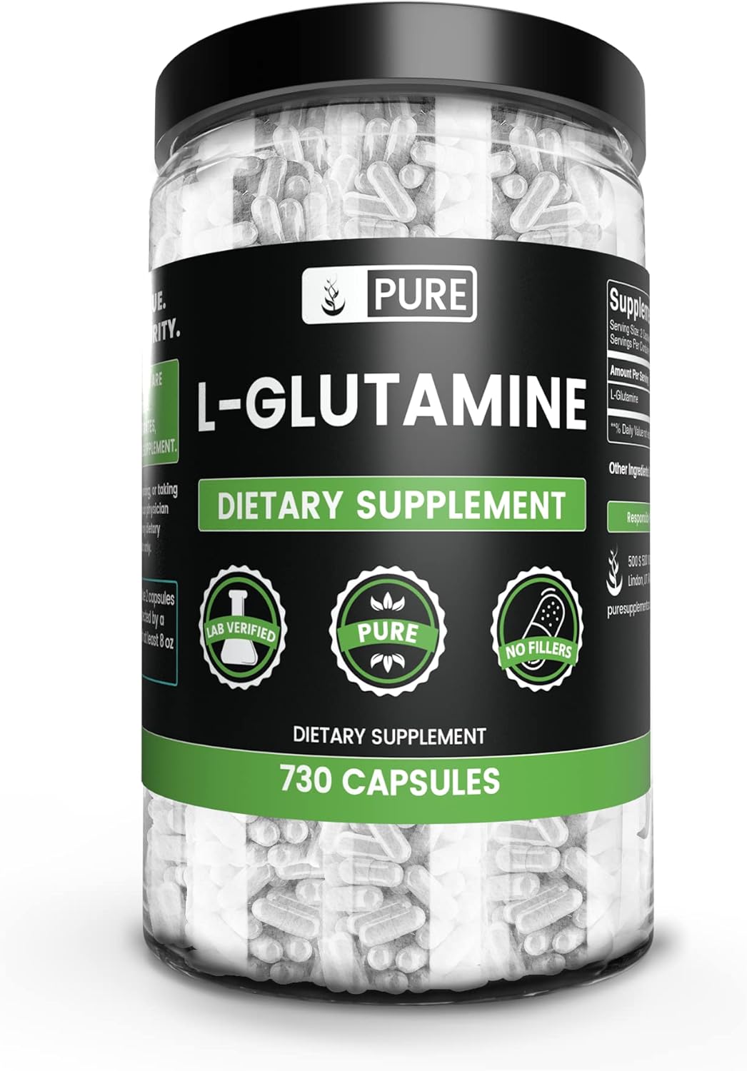 High-Quality L-Glutamine Capsules (730 Count) - Pure Ingredients, Lab Verified, No Magnesium or Rice Fillers