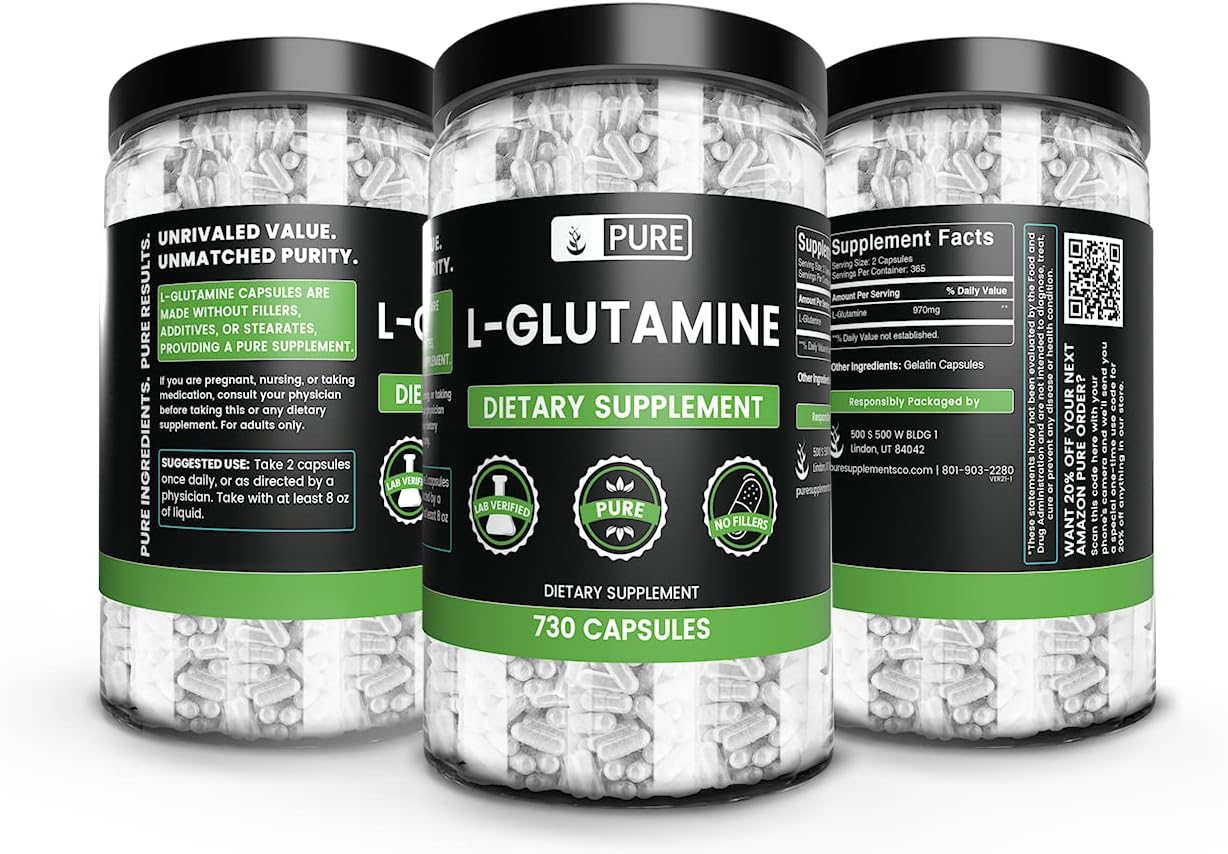High-Quality L-Glutamine Capsules (730 Count) - Pure Ingredients, Lab Verified, No Magnesium or Rice Fillers