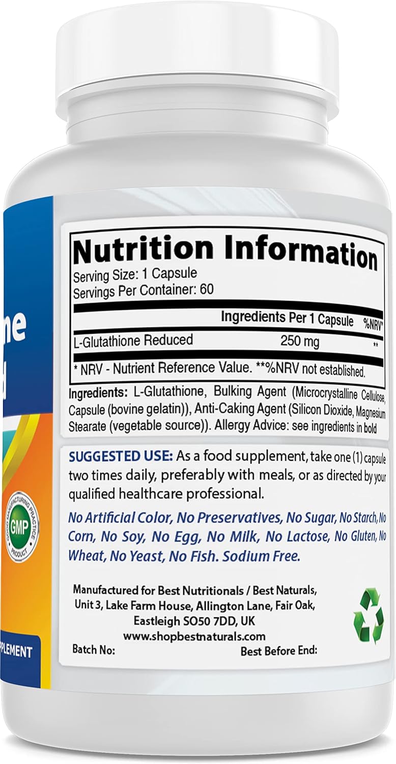 High-Quality L-Glutathione Supplement - 250mg, 60 Capsules