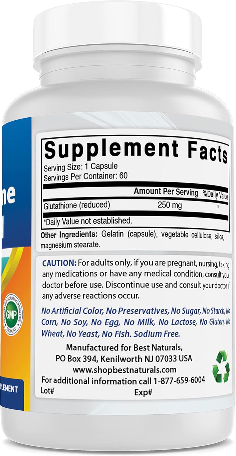 High-Quality L-Glutathione Supplement - 250mg, 60 Capsules