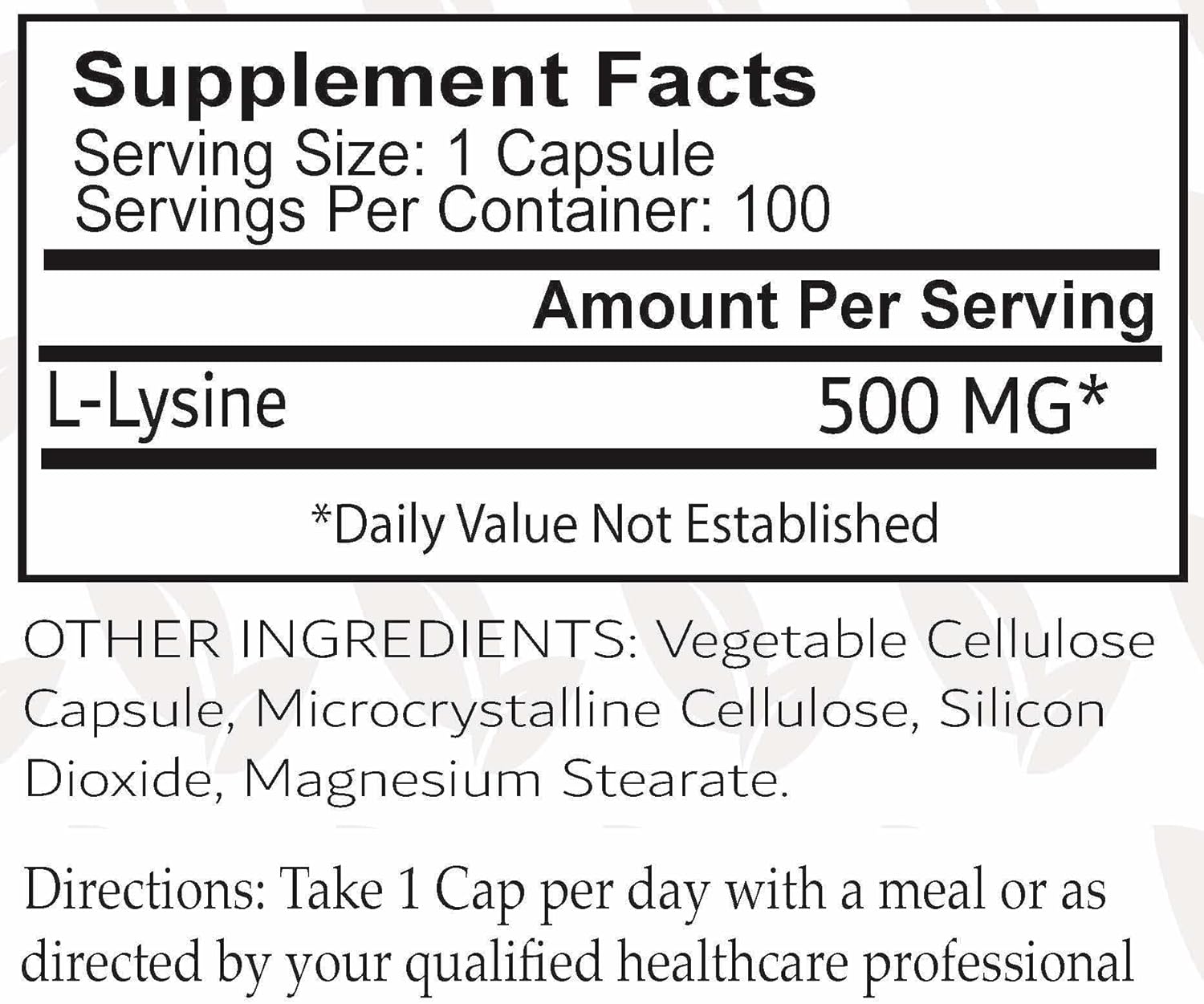 High-Quality L-Lysine 500mg Capsules - 100 Count, Essential Amino Acid Supplement, Gluten & Preservative-Free