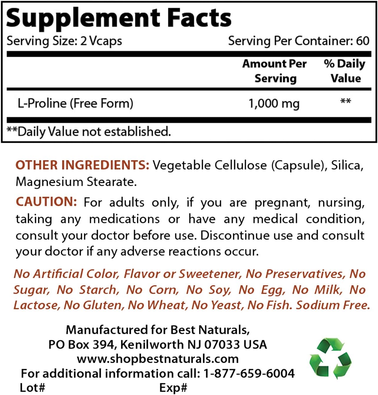 High-Quality L-Lysine and L-Proline Supplement - 500 mg Each for Immune Support and Collagen Production