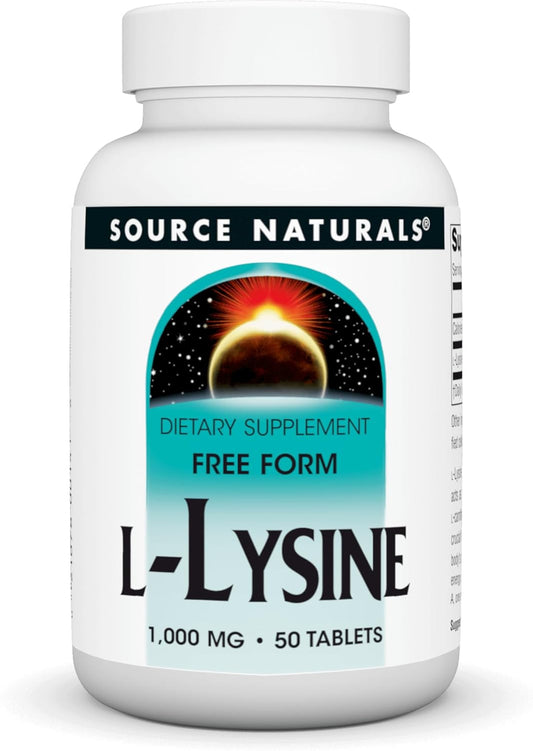 High-Quality L-Lysine Free Form Amino Acid Supplement for Energy & Collagen Support - 1000mg - 50 Tablets