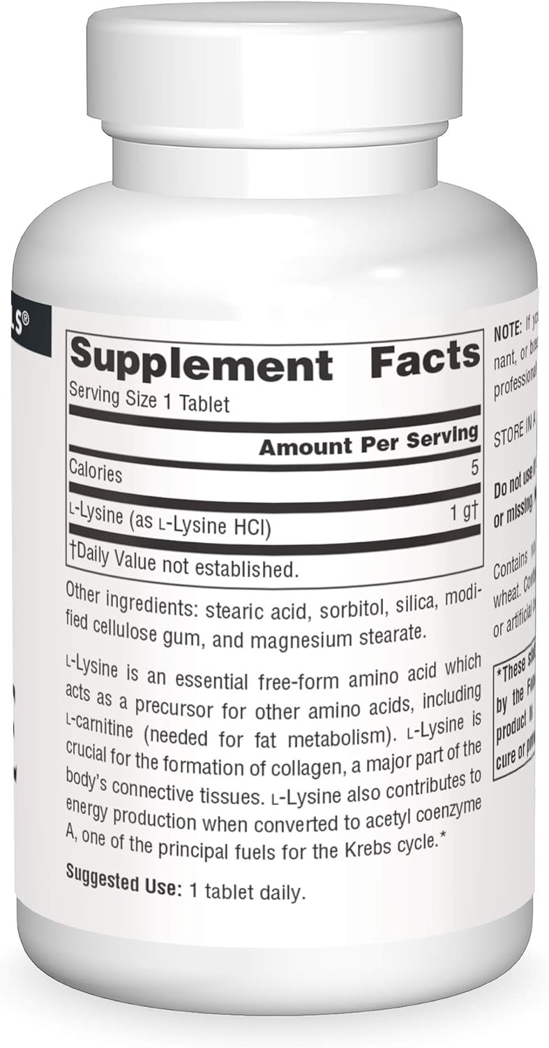 High-Quality L-Lysine Free Form Amino Acid Supplement for Energy & Collagen Support - 1000mg - 50 Tablets