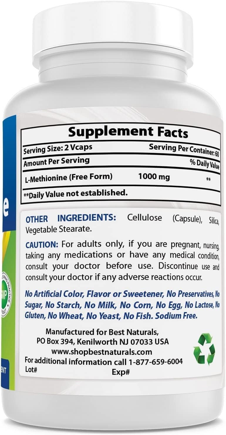 High-Quality L-Methionine Supplement - 500mg, 120 Veggie Capsules