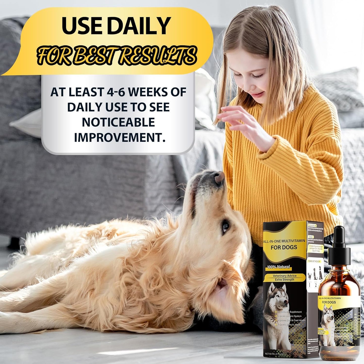 High-Quality Liquid Dog Multivitamin with 13 Essential Vitamins for Digestive, Immune, Skin, Coat, Bone, and Joint Health - 60ml Bottle for All Breeds and Ages