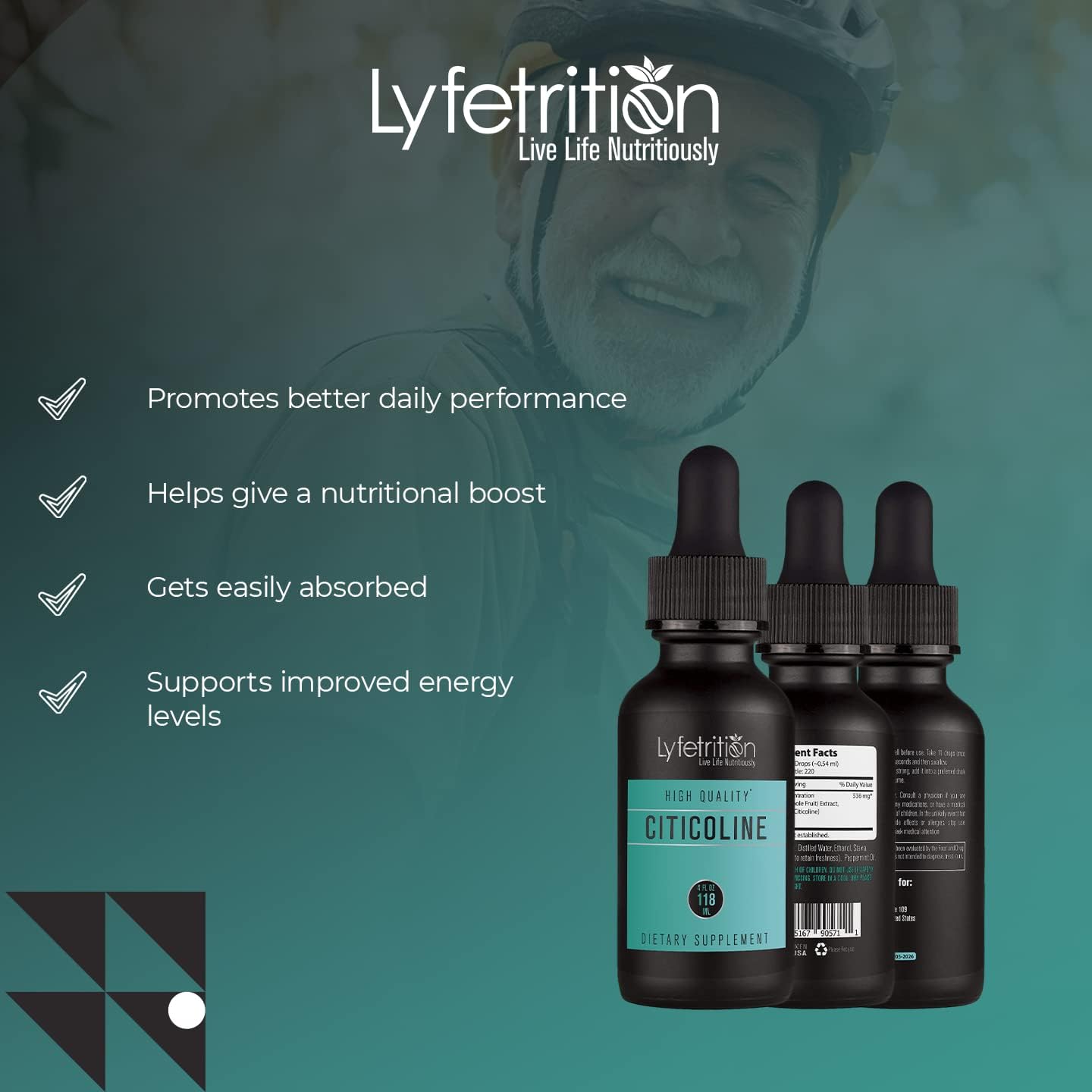 High-Quality Lyfetrition Citicoline Liquid Drops 536mg - 4 Oz Bottle, 220 Servings - USA Made, Fast Absorption, Potent Non-GMO Ingredients - GMP Certified, Cruelty-Free - Liquid Supplement