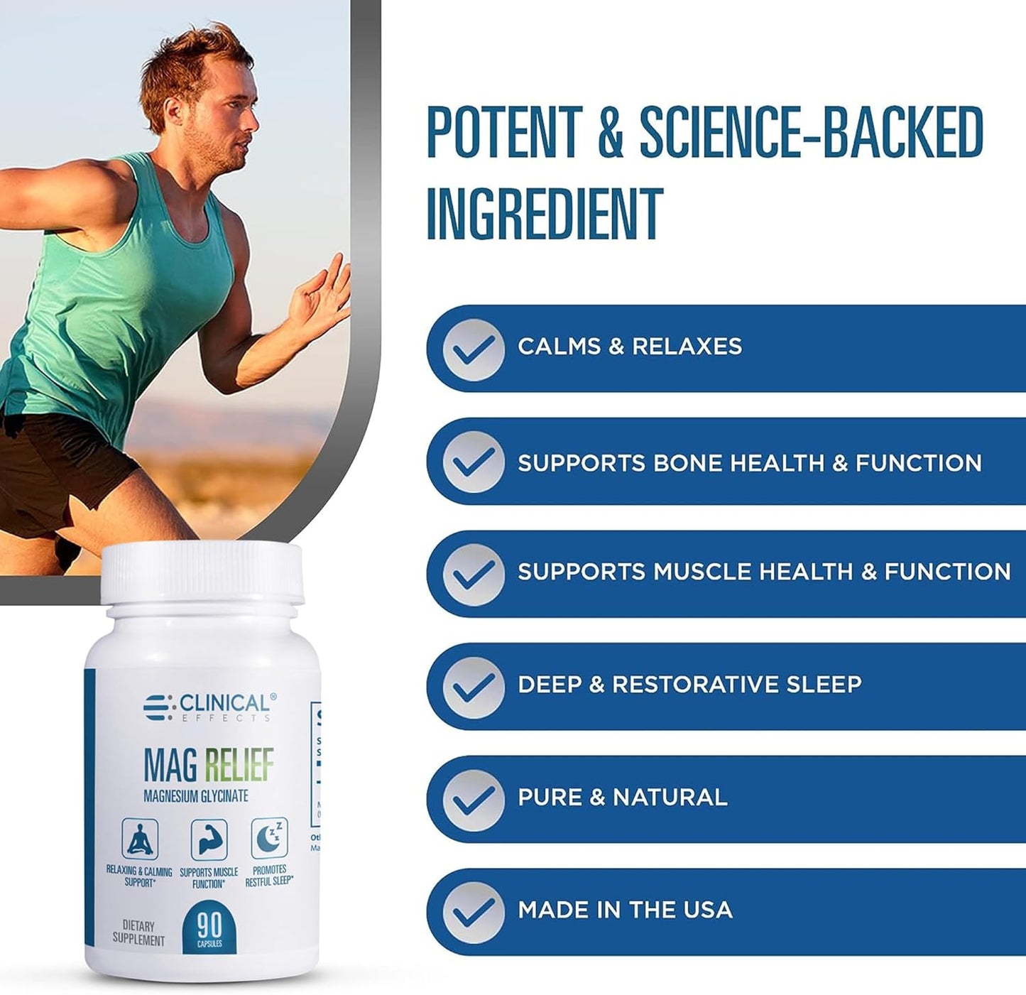 High-Quality Mag Relief Magnesium Glycinate Capsules - 275mg - 90 Capsules - Support Cramp Defense, Bone Health, Muscle & Nerve Function - Made in USA