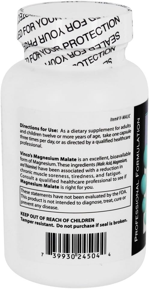 High Quality Magnesium Malate Capsules by Vinco - 90 Count