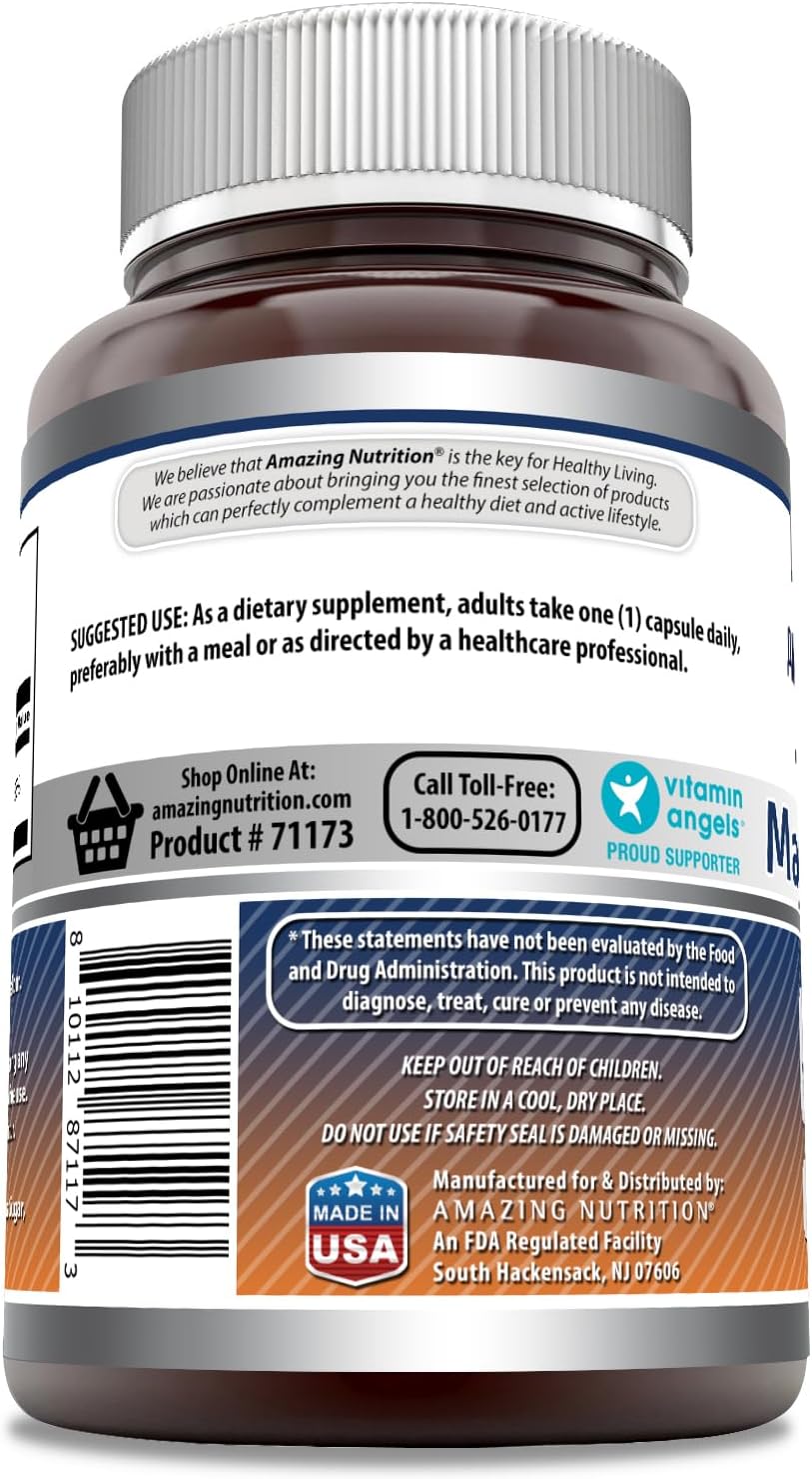 High-Quality Magnesium Oxide Supplement | 500 Mg Per Serving | 180 Capsules | Non-GMO & Gluten-Free | Made in USA by Amazing Nutrition