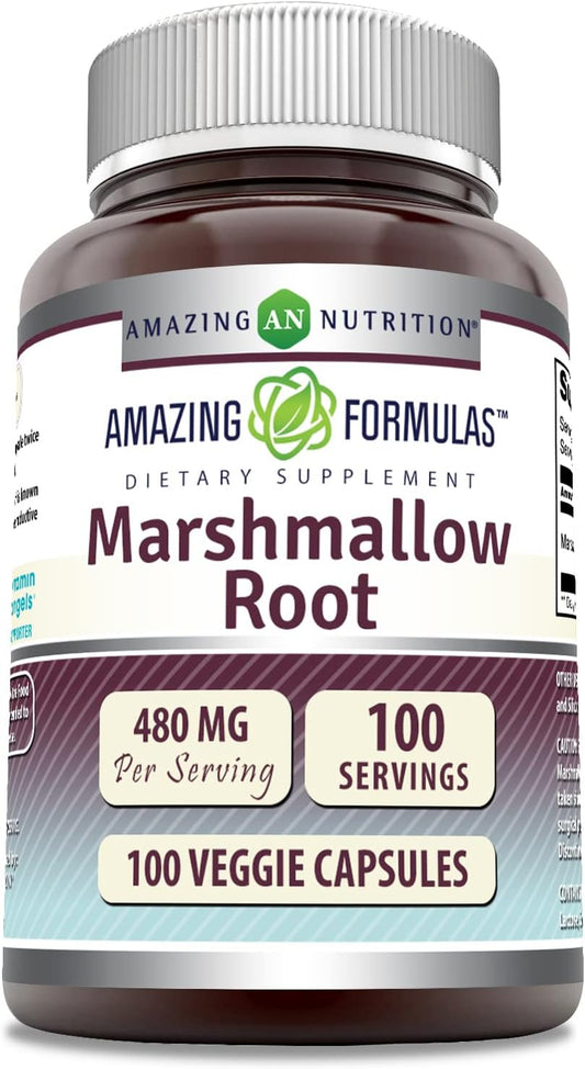High-Quality Marshmallow Root Supplement | 480 Mg Per Serving | 100 Veggie Capsules | Non-GMO & Gluten Free | USA-Made