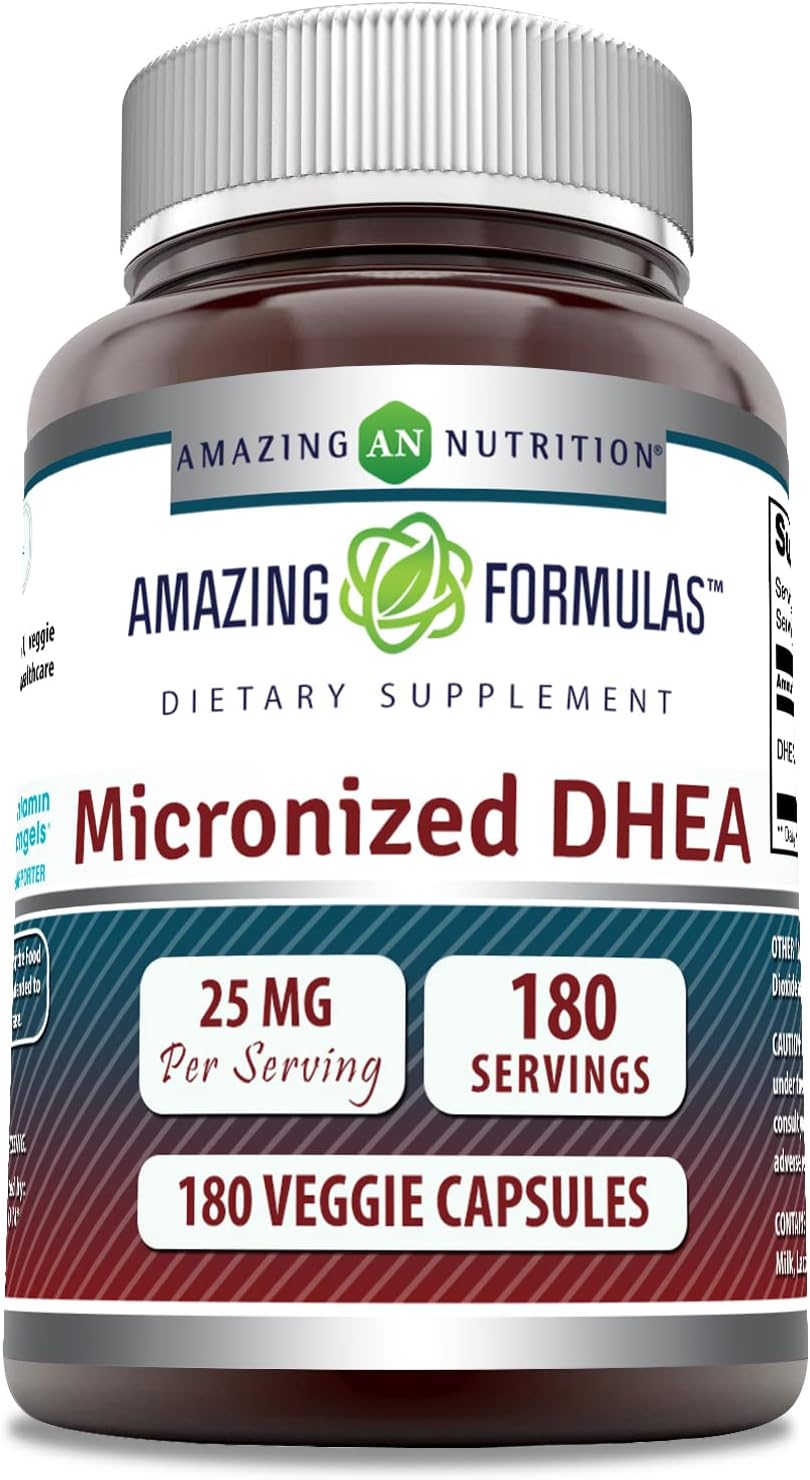 High-Quality Micronized DHEA 25mg Supplement for Men & Women - 180 Veggie Capsules - Non-GMO & Gluten Free - Ideal for Vegetarians - Made in USA - Dehydroepiandrosterone Capsules