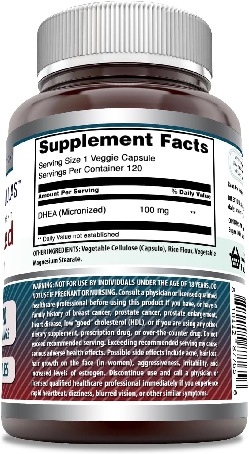 High-Quality Micronized DHEA Supplement 100mg | Veggie Capsules | Non-GMO | Gluten Free | Made in USA | 1 Pack, 120 Count