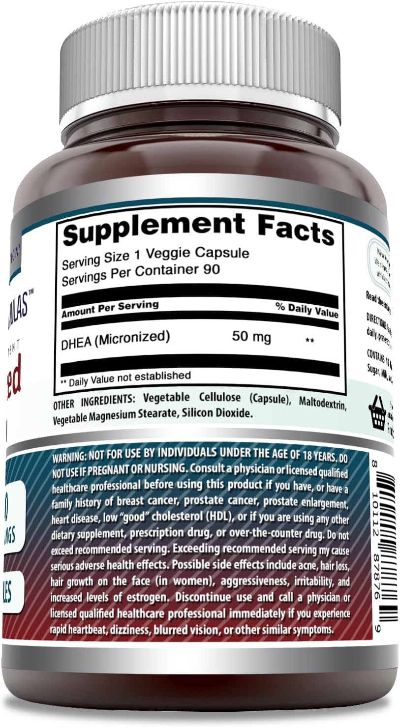 High-Quality Micronized DHEA Supplement | 50mg Per Serving | Veggie Capsules | Non-GMO | Gluten Free | Made in USA | 90 Count