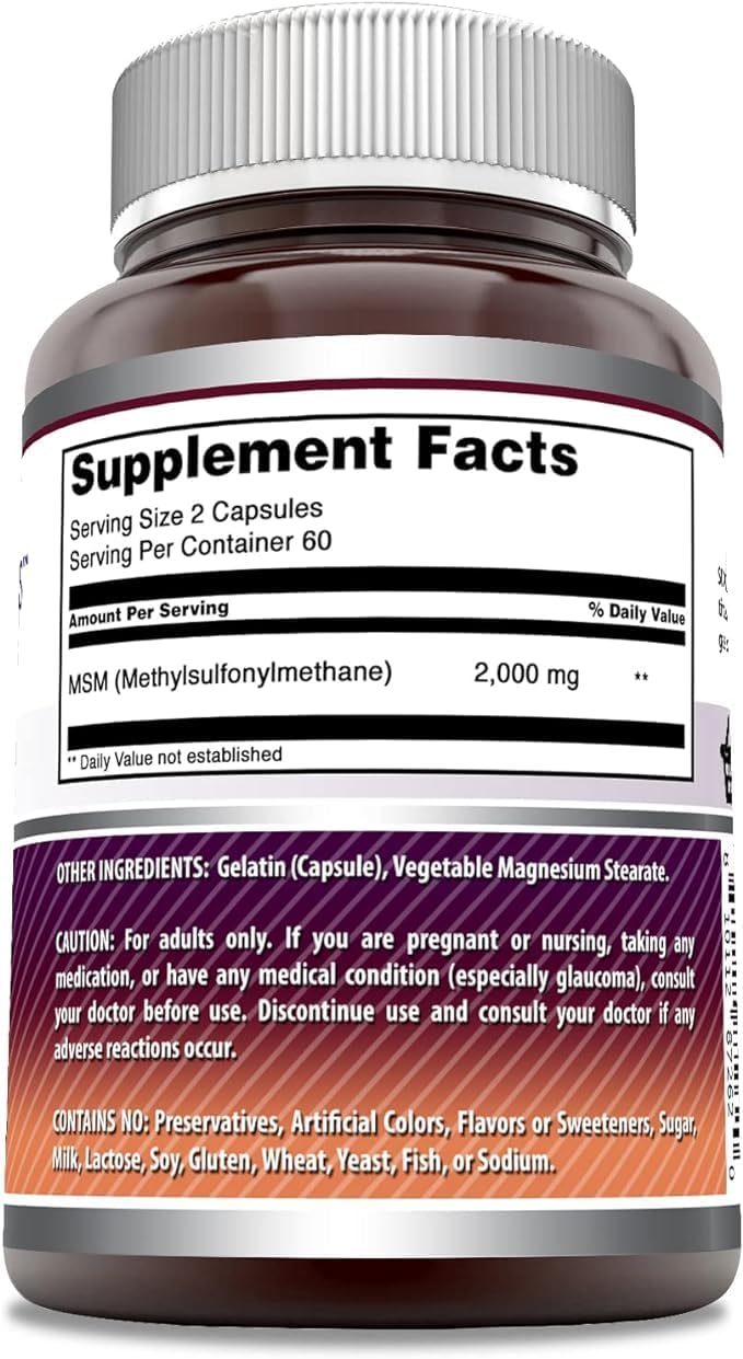 High-Quality MSM (Methylsulfonylmethane) Supplement | 2000 Mg Per Serving | Capsules | Non-GMO | Gluten Free | Made in USA | 2 Pack, 120 Count