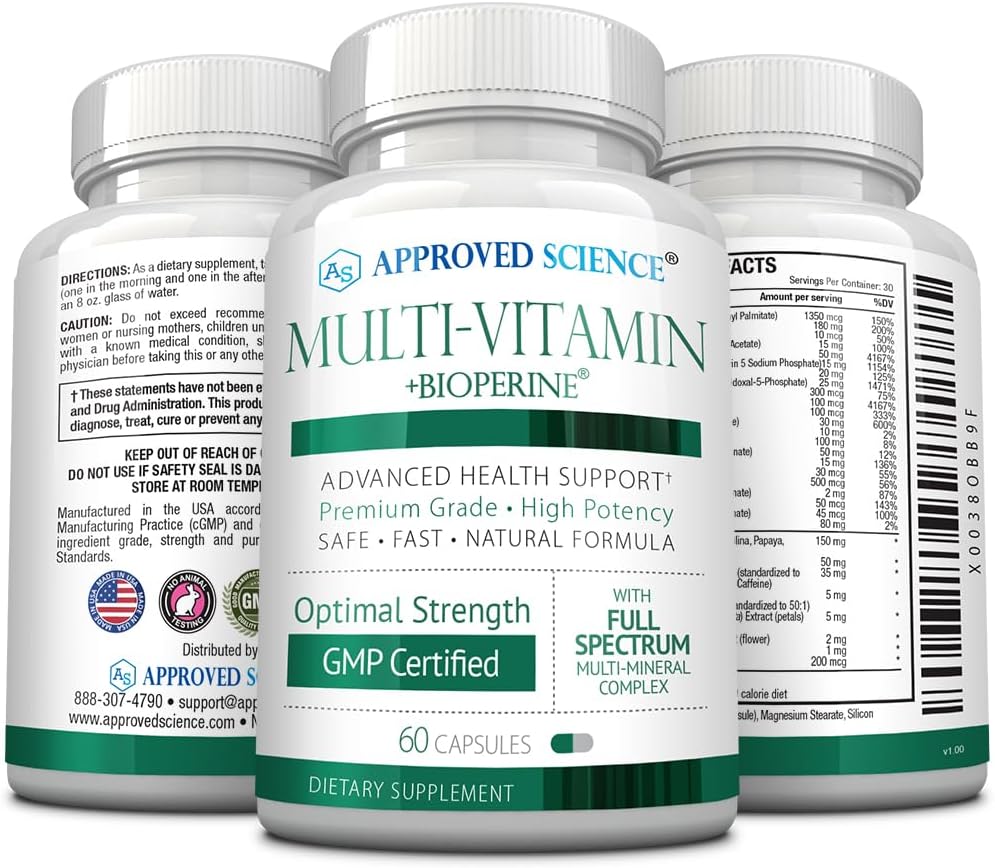 High-Quality Multi-Vitamin with B-Vitamins, Green Tea, Lutein, Lycopene, Zeaxanthin, BioPerine - 60 Capsules