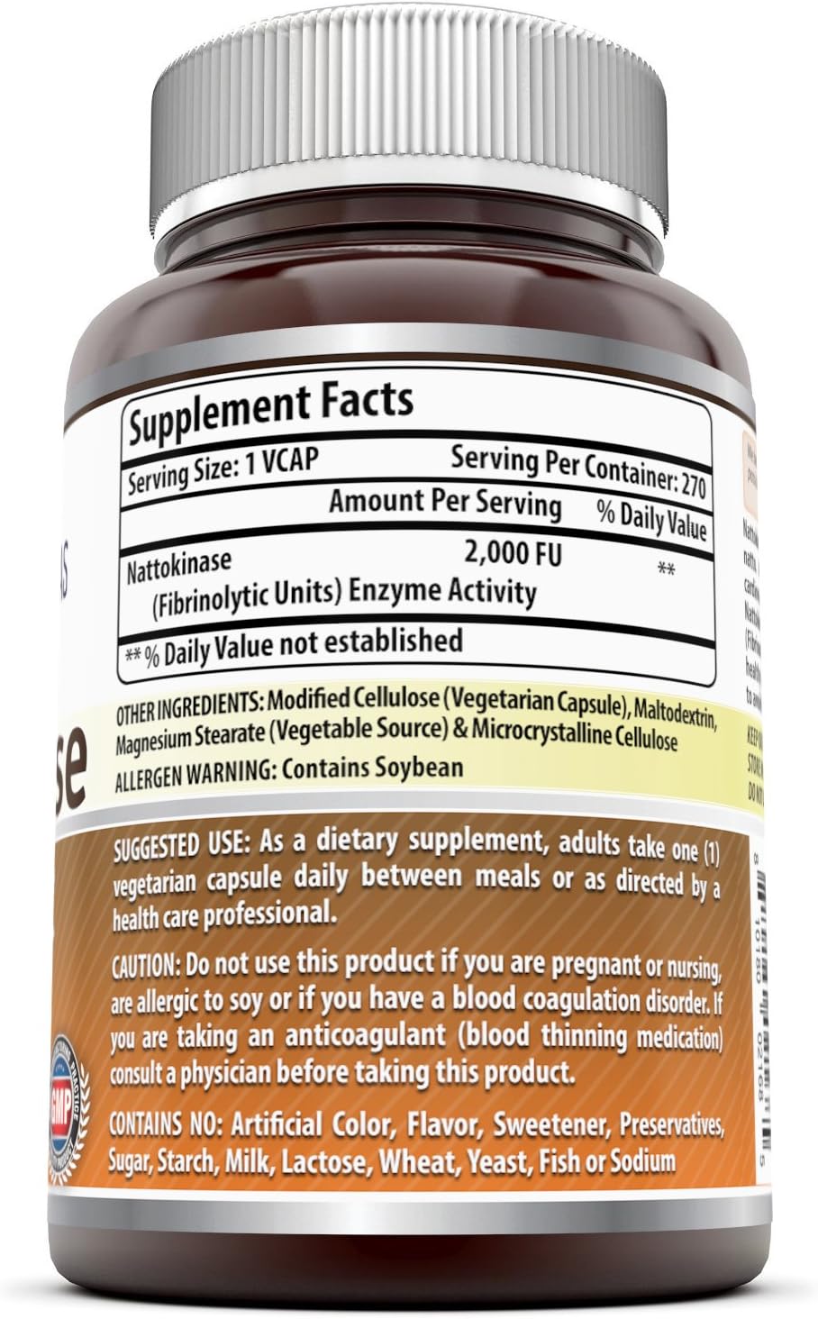 High Quality Nattokinase Dietary Supplement - 270 Capsules, 100mg, 2000 FU Enzyme Activity - Non-GMO, Gluten Free - Made in USA by Amazing Nutrition