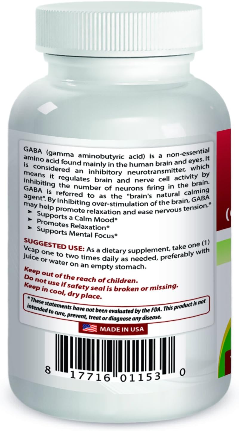 High Quality Natural GABA Supplement - 750 mg - 100 Vegetarian Capsules