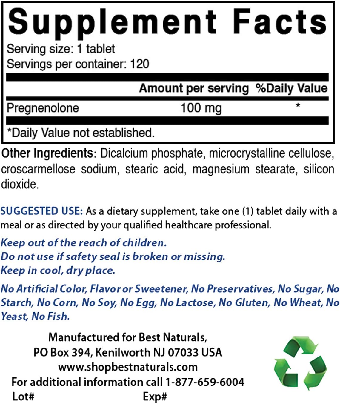 High-Quality Natural Pregnenolone Supplement - 100 mg, 120 Tablets