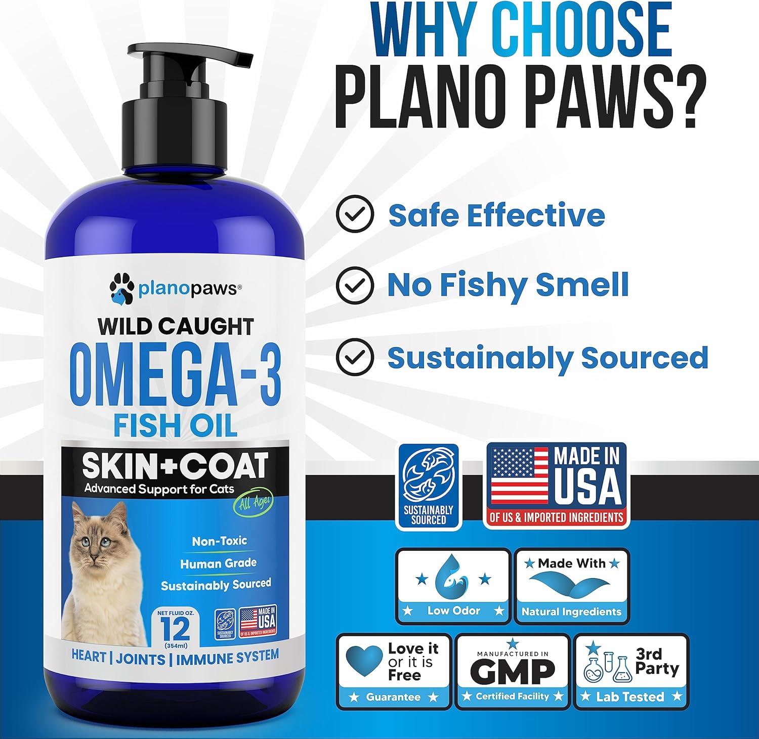 High-Quality Omega 3 Fish Oil for Cats - Superior to Salmon Oil - Essential Vitamins & Supplements for Kittens and Cats - Effective Cat Dandruff Remedy - Liquid Fish Oil for Pets - Promotes Healthy Coat - Complete Cat Health Support