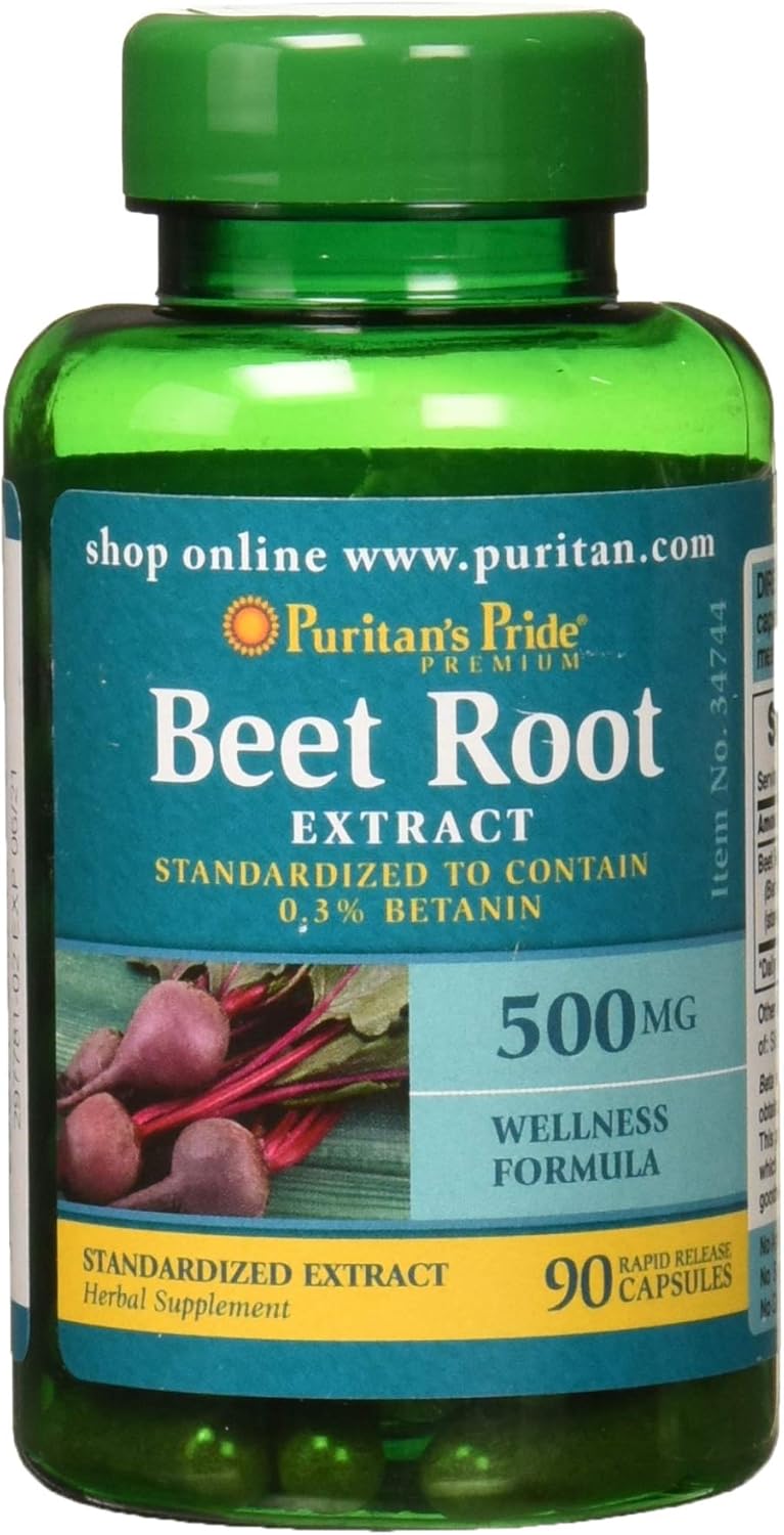 High-Quality Puritan's Pride Beet Root Extract Capsules - 500mg, 90 Count Bottle for Overall Wellness and Energy Boost