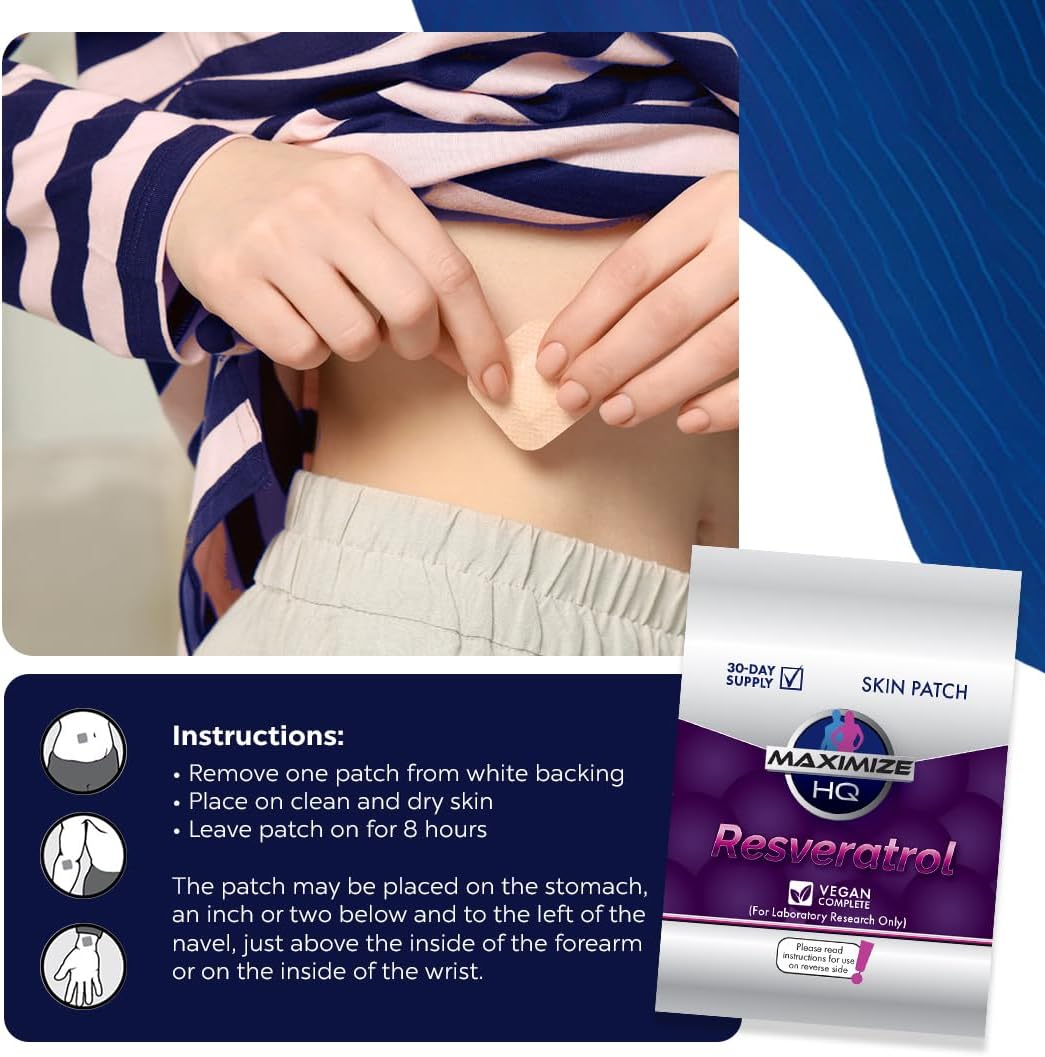 High-Quality Resveratrol Patches for Maximum Absorption - 8 Hour Time-Release Formula - Gluten-Free and Vegan-Friendly