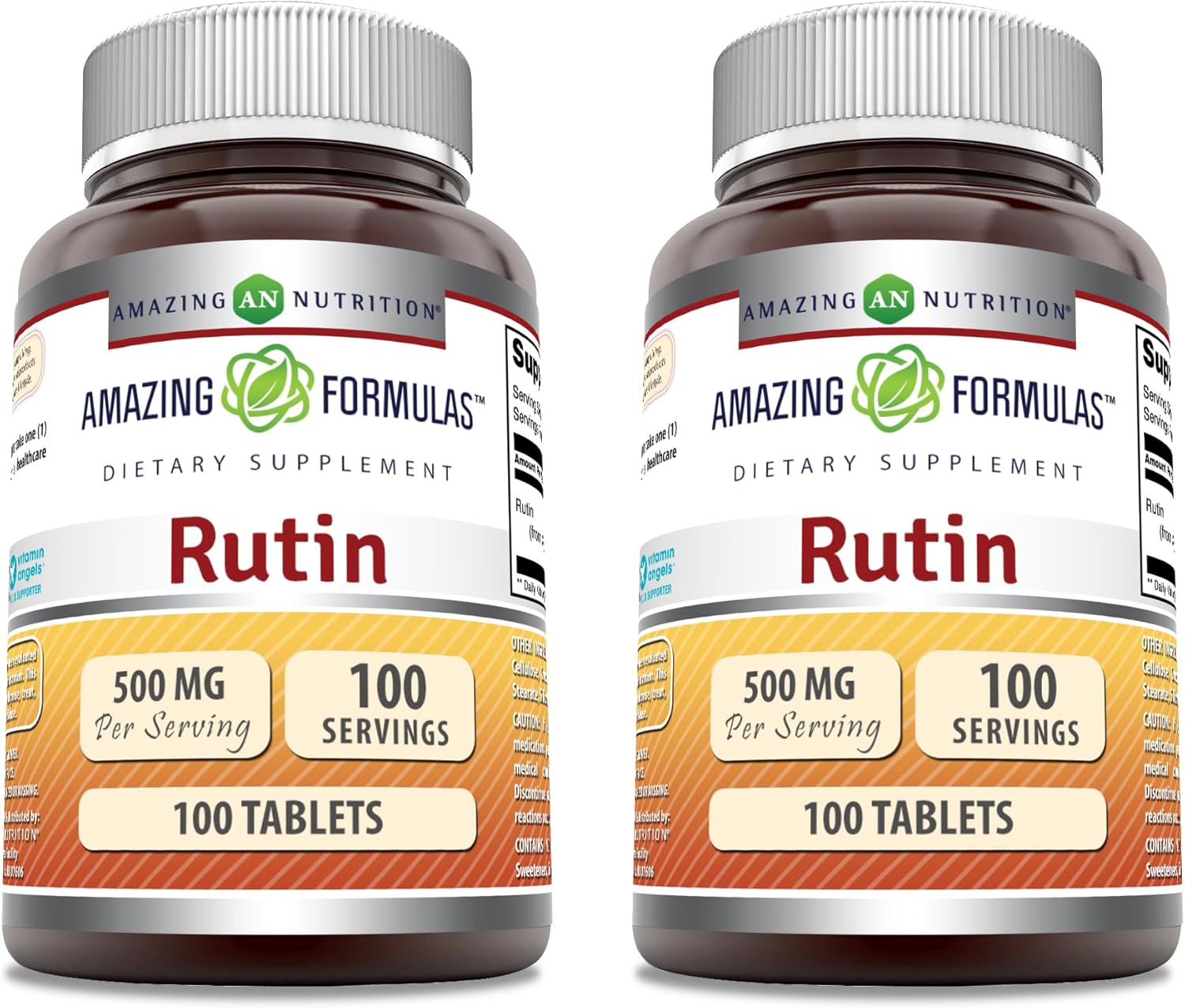 High-Quality Rutin Supplement 500mg Tablets | Non-GMO & Gluten Free | Made in USA | 2 Pack of 100 Count Bottles by Amazing Nutrition