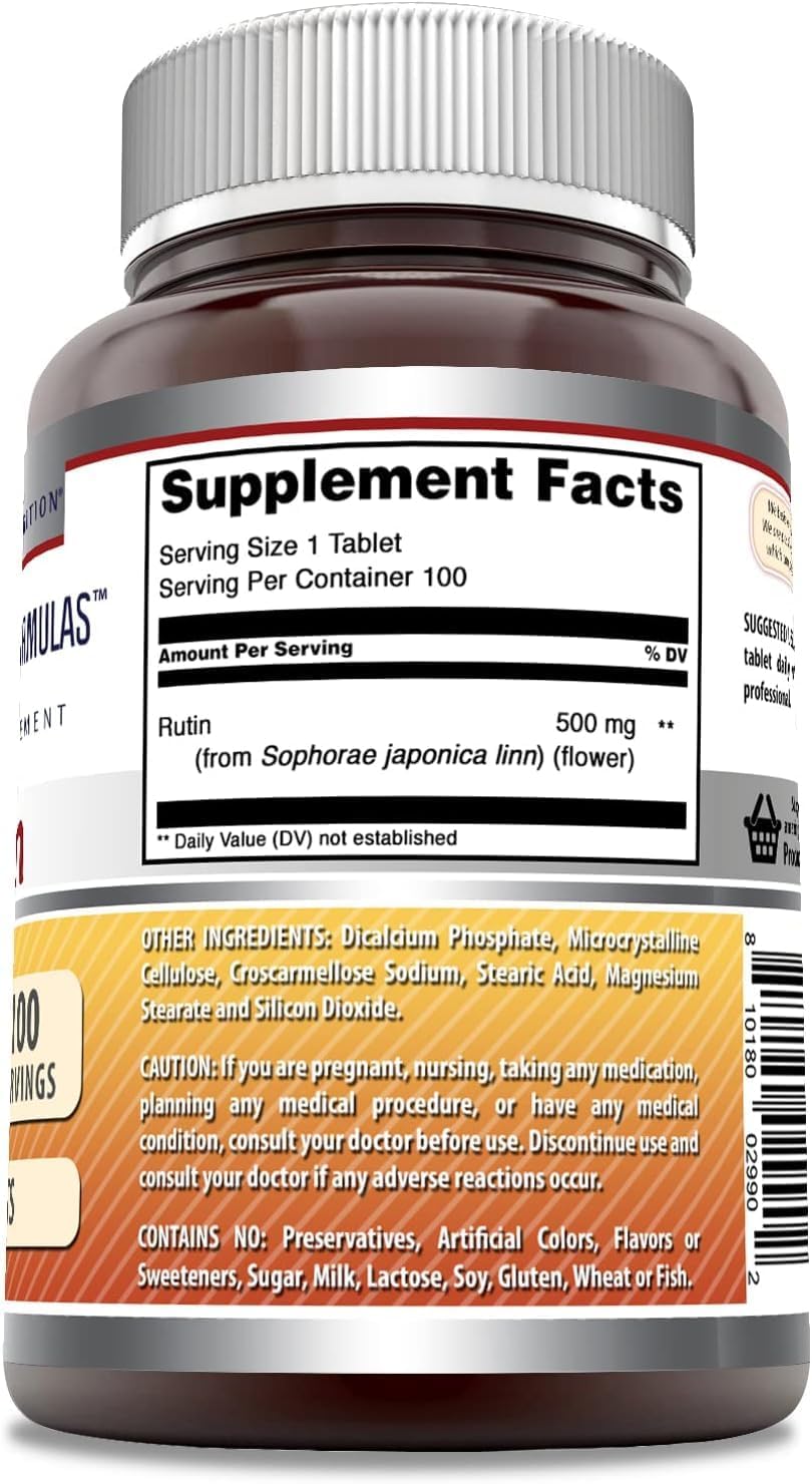 High-Quality Rutin Supplement 500mg Tablets | Non-GMO & Gluten Free | Made in USA | 2 Pack of 100 Count Bottles by Amazing Nutrition