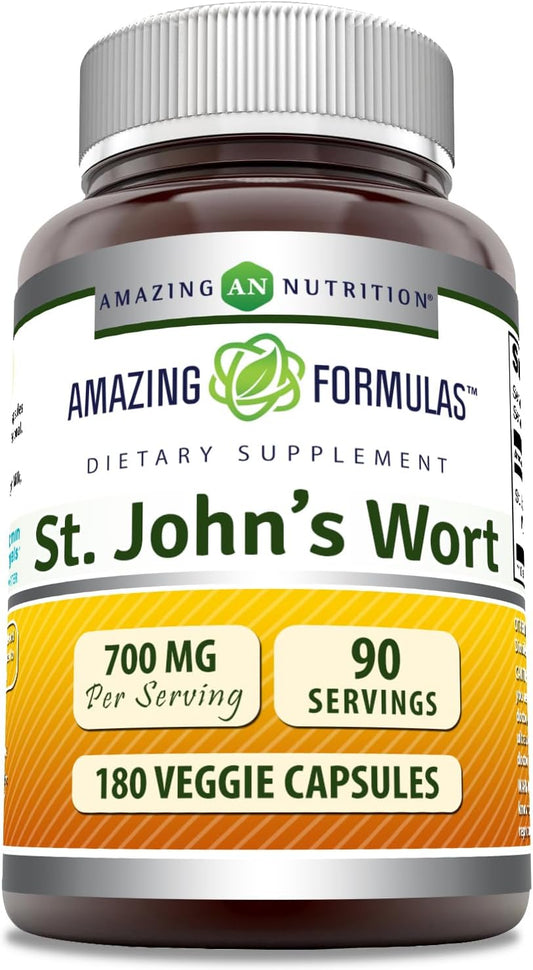 High-Quality St. Johns Wort Supplement with 700 Mg per Serving - 180 Veggie Capsules - Gluten Free - Non-GMO - Made in USA