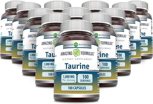 High-Quality Taurine 1000mg Capsules - Amino Acid Supplement - Non-GMO, Gluten Free - Made in USA (100 Count x 12)