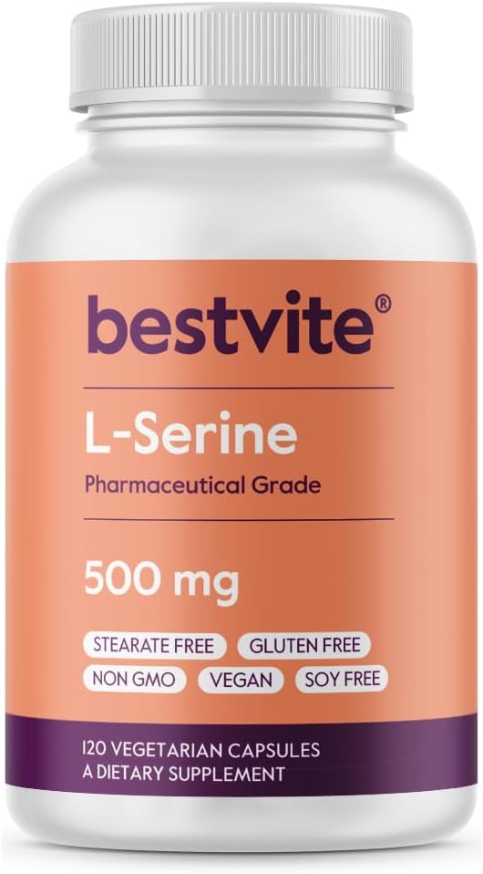 High Quality Vegan L-Serine 500mg Capsules (120 Count) - Non GMO & Gluten Free - No Stearates - Bestvite Brand